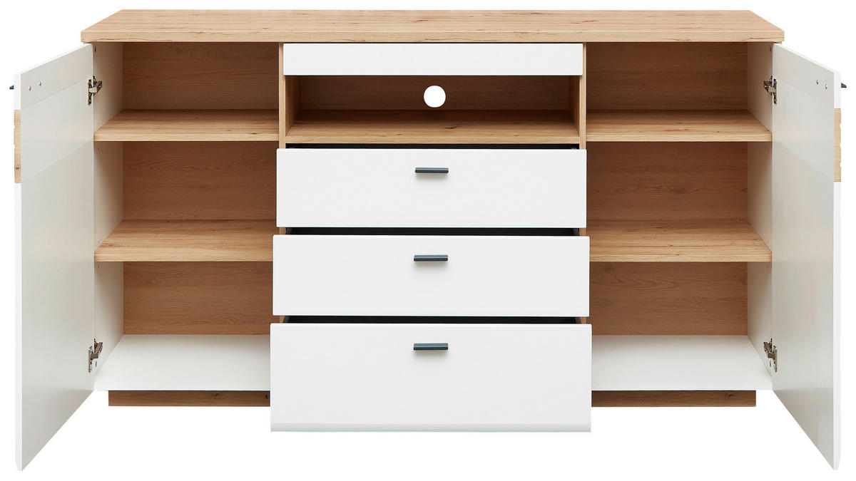 SIDEBOARD Weiss, Eiche Artisan  175/97/47 cm  - Weiss/Anthrazit, Design, Holzwerkstoff/Metall (175/97/47cm) - Stylife