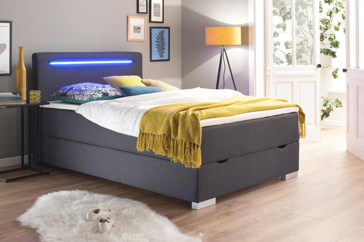 BOXBETT 120/200 cm  in Anthrazit  - Edelstahlfarben/Anthrazit, MODERN, Kunststoff/Textil (120/200cm) - Livetastic
