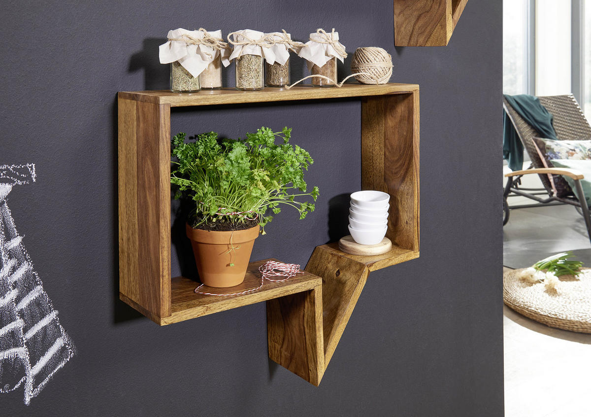 WANDREGALSET Sheesham massiv  - MODERN, Holz (50/49/13cm) - MID.YOU
