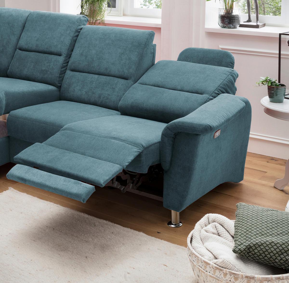 ECKSOFA Mikrofaser  - Chromfarben, KONVENTIONELL, Textil/Metall (184/231cm) - Livetastic