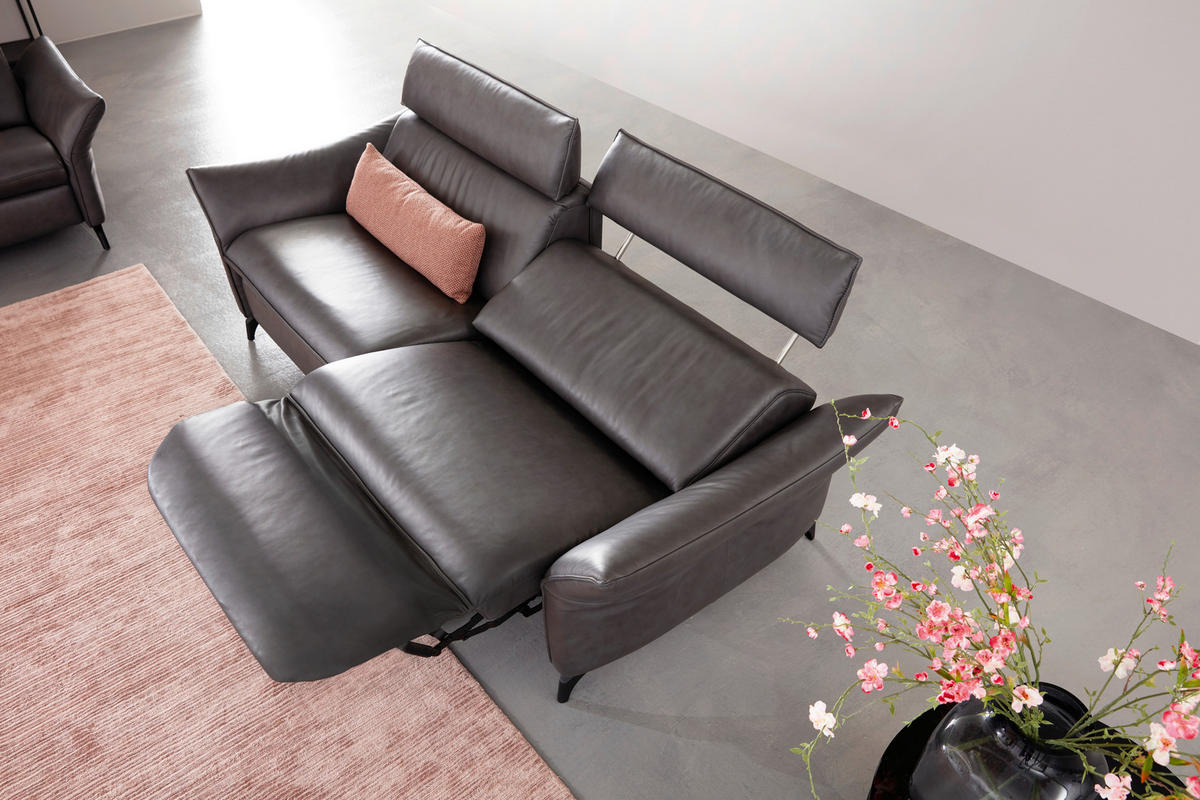 SOFA Echtleder Grau  - Edelstahlfarben/Grau, Design, Leder/Metall (194/94/95cm) - Himolla