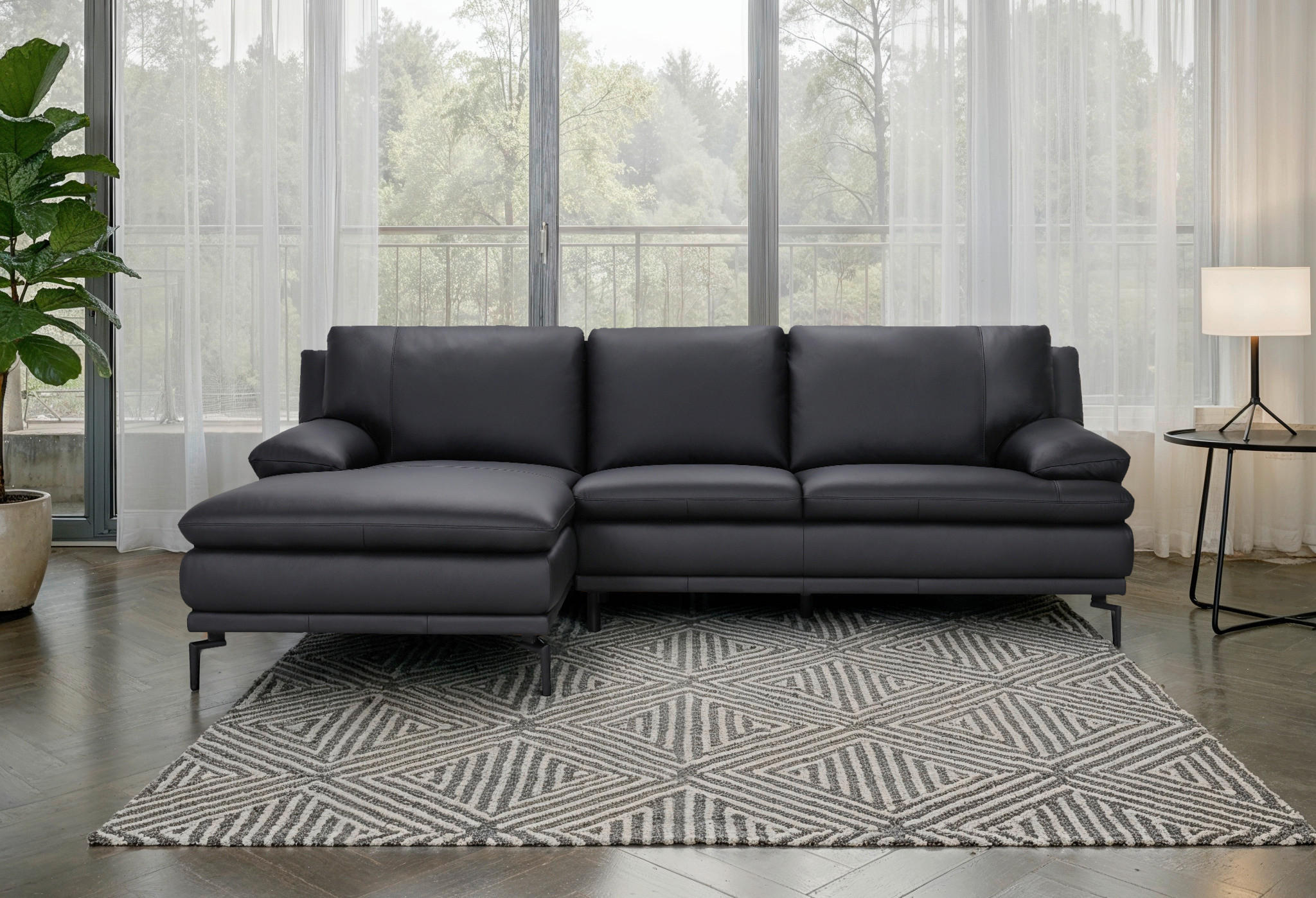 ECKSOFA Schwarz Echtleder  - Schwarz, Design, Leder (158/248cm) - MID.YOU