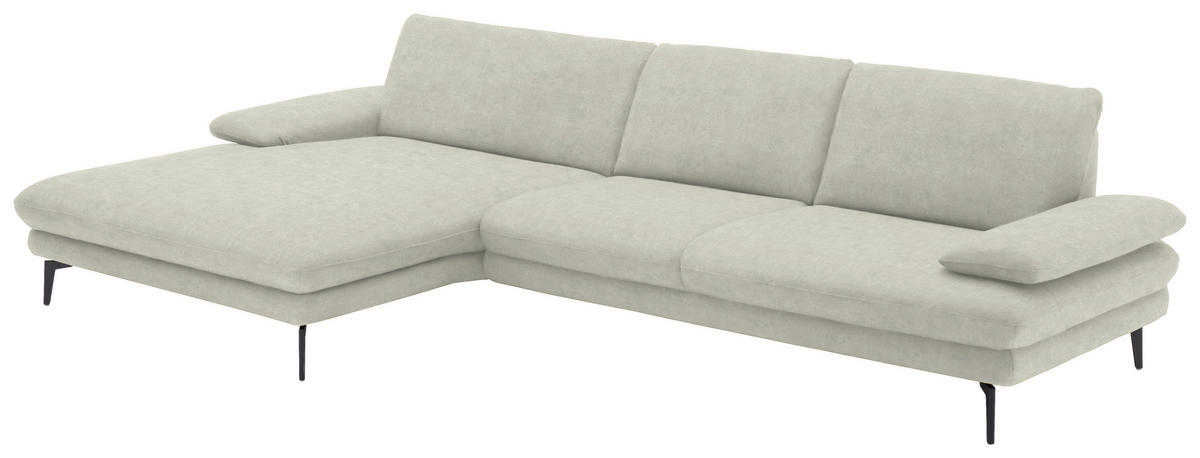 ECKSOFA in Velours Ecru  - Ecru/Schwarz, Design, Textil/Metall (180/310cm) - Dieter Knoll