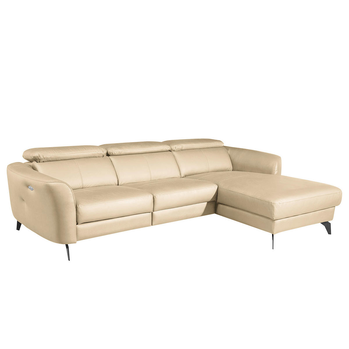 ECKSOFA Beige Echtleder Lederlook  - Beige/Schwarz, Design, Leder/Textil (261/183cm) - Livetastic