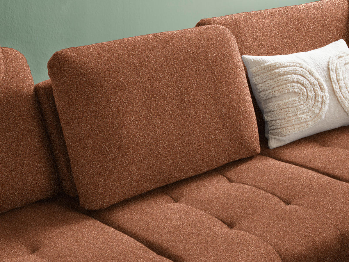 ECKSOFA in Bouclé Cognac  - Cognac/Schwarz, Natur, Textil/Metall (288/233cm) - Valnatura
