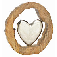 DEKORAČNÍ SRDCE - barvy stříbra, Basics, kov/dřevo (28/29/5cm)
