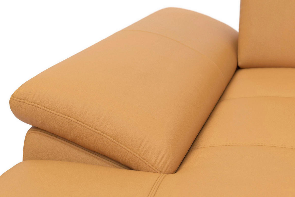 ECKSOFA COSTELLO E Currygelb Echtleder Nierenkissen, Armteilverstellung, Sitztiefenverstellung  - Currygelb/Schwarz, Basics, Leder/Textil (176/301cm) - Sit & More