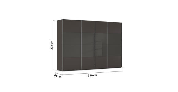 SCHWEBETÜRENSCHRANK  in Graphitfarben, Schwarz  - Chromfarben/Graphitfarben, KONVENTIONELL, Glas/Holzwerkstoff (316/223/68cm) - Novel