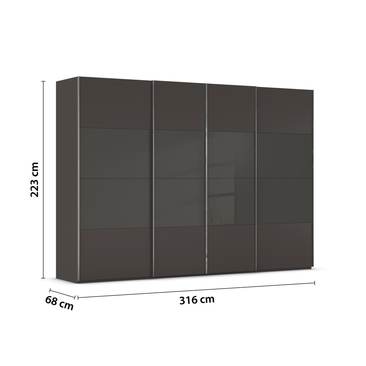 SCHWEBETÜRENSCHRANK 316/223/68 cm 4-türig Graphitfarben, Schwarz  - Chromfarben/Graphitfarben, KONVENTIONELL, Glas/Holzwerkstoff (316/223/68cm) - Novel
