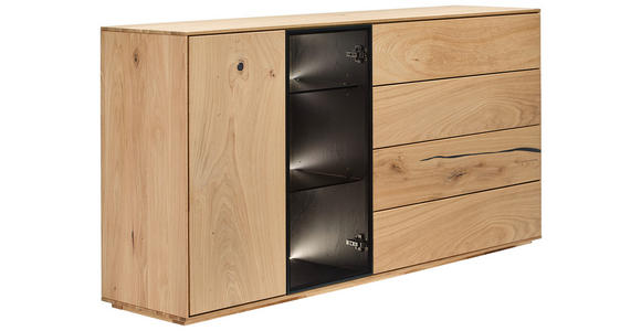 SIDEBOARD in 176/88/40 cm - Eichefarben/Schwarz, Natur, Glas/Holz (176/88/40cm) - Waldwelt
