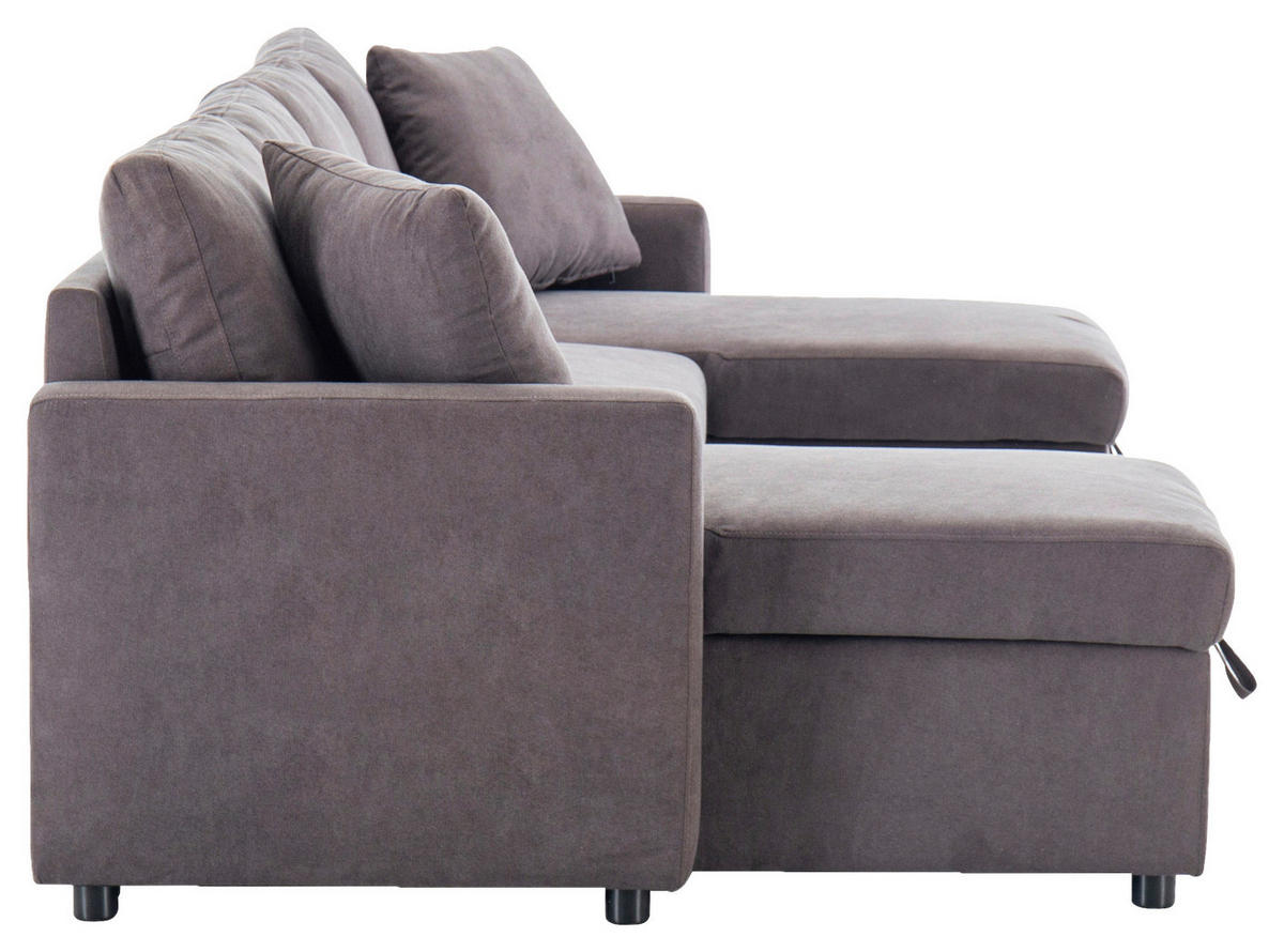 WOHNLANDSCHAFT Dunkelgrau Webstoff  - Dunkelgrau/Schwarz, Design, Holz/Kunststoff (264/88/135,5cm) - Ti'me