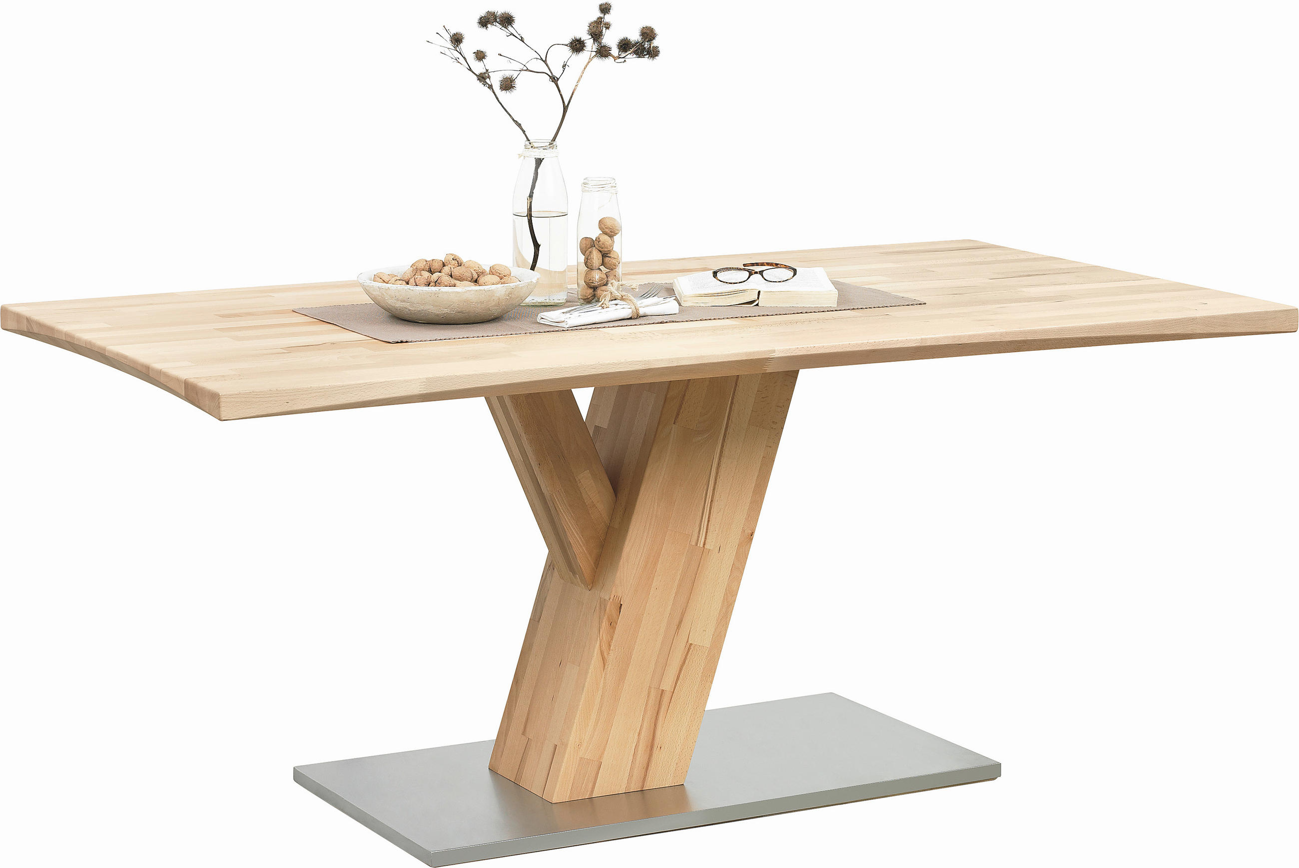 ESSTISCH Kernbuche massiv rechteckig Buchefarben  - Buchefarben, Natur, Holz/Metall (180/90/76cm) - Livetastic