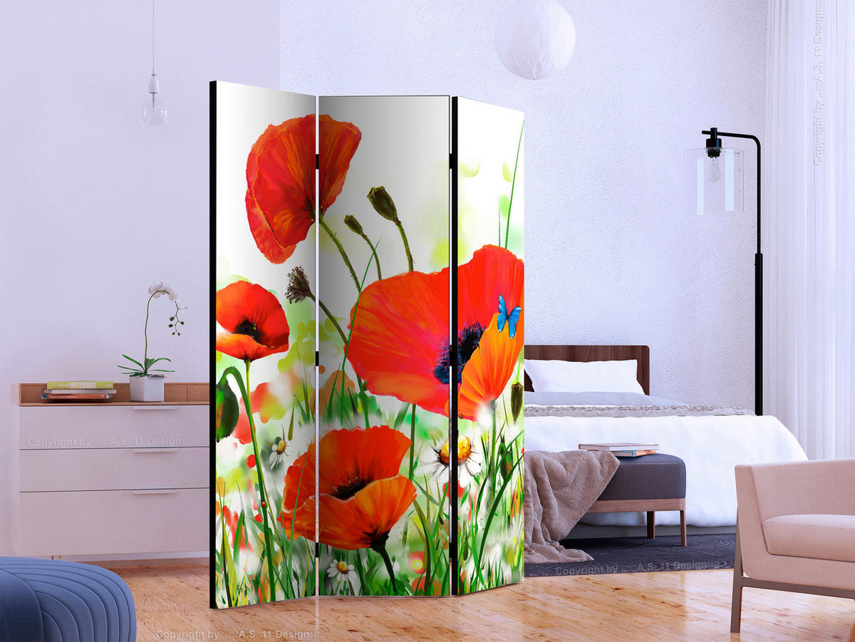 SKÄRMVÄGG  i trä, textil  grön, röd  - röd/grön, Basics, trä/textil (135/172/3cm) - artgeist