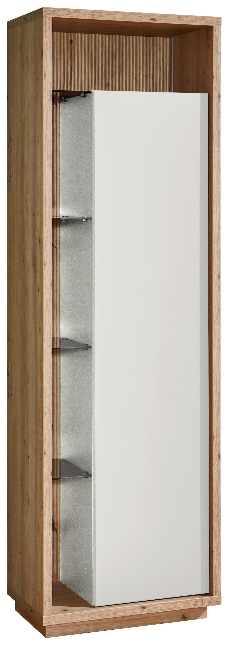 VITRINE Weiss, Eiche Artisan  58/183,5/36 cm  - Weiss/Eiche Artisan, Design, Glas/Holzwerkstoff (58/183,5/36cm) - Stylife