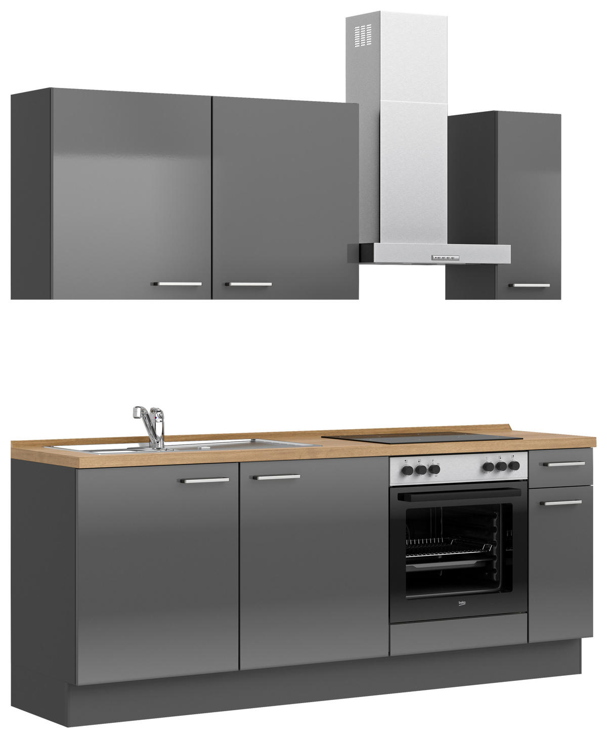 KÜCHENBLOCK Flash 210 cm  in Eichefarben, Schieferfarben  - Schieferfarben/Edelstahlfarben, MODERN, Holzwerkstoff/Metall (210cm) - Nobilia