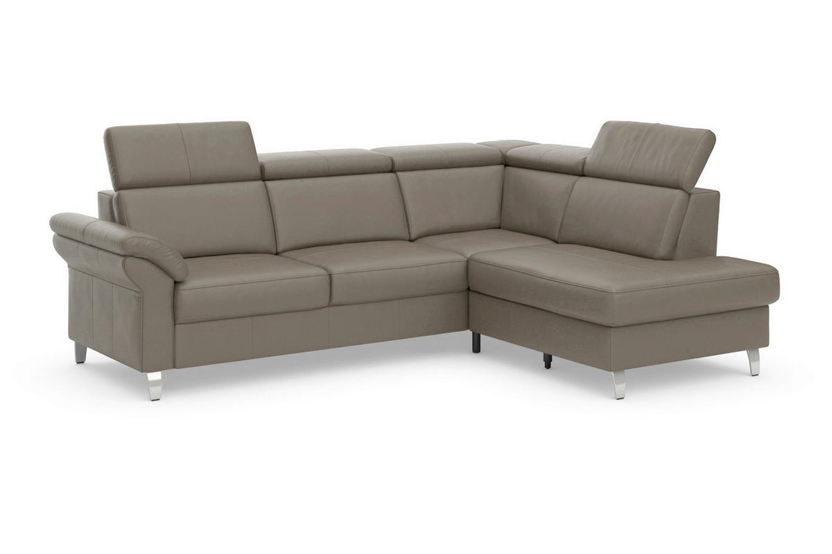 ECKSOFA 245/194 cm ARNGAST E in Echtleder Grau Kopfteilverstellung  245/194 cm  - Chromfarben/Grau, Basics, Leder/Textil (245/194cm) - Sit & More