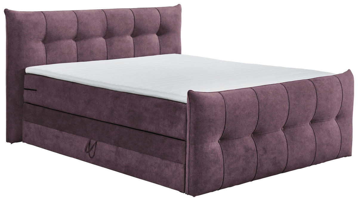BOXSPRINGBETT 180/200 cm  in Aubergine  - Aubergine/Schwarz, Konventionell, Kunststoff/Textil (180/200cm) - Esposa