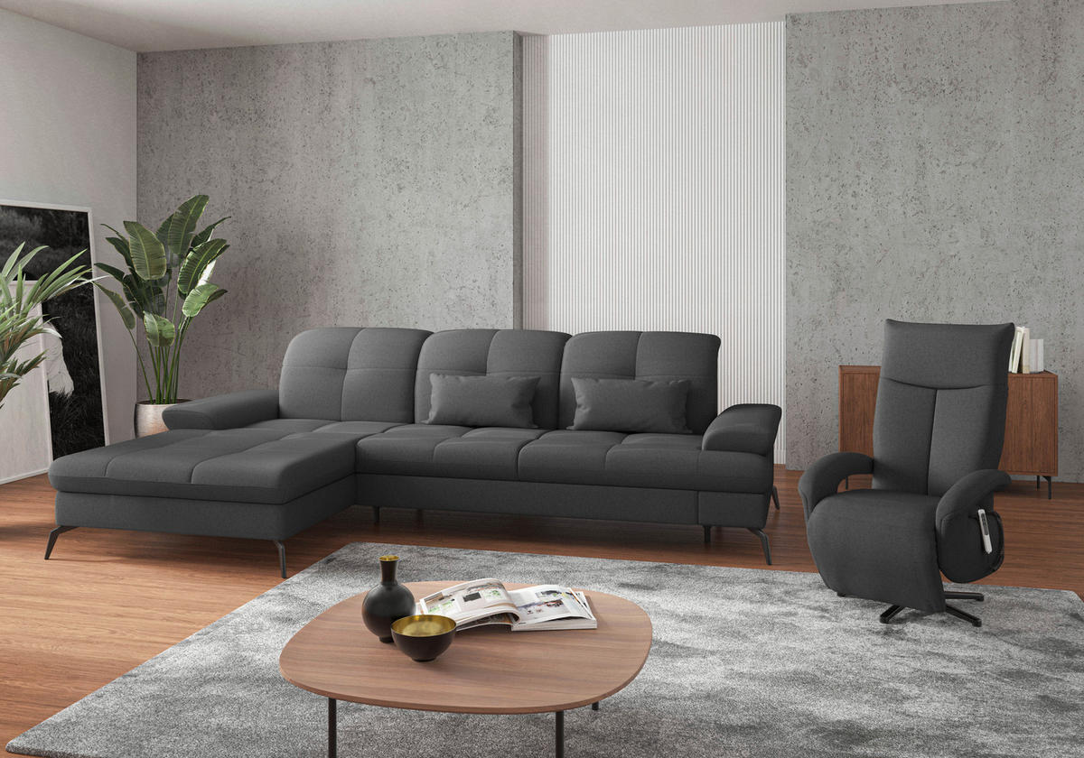 ECKSOFA in Flachgewebe Dunkelgrau  - Dunkelgrau/Schwarz, Konventionell, Textil/Metall (185/279cm) - Sit & More