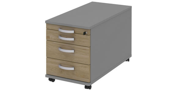 ROLLCONTAINER Alufarben, Eichefarben, Grau  - Eichefarben/Alufarben, KONVENTIONELL, Holzwerkstoff/Metall (42,7/54,4/80cm) - Moderano