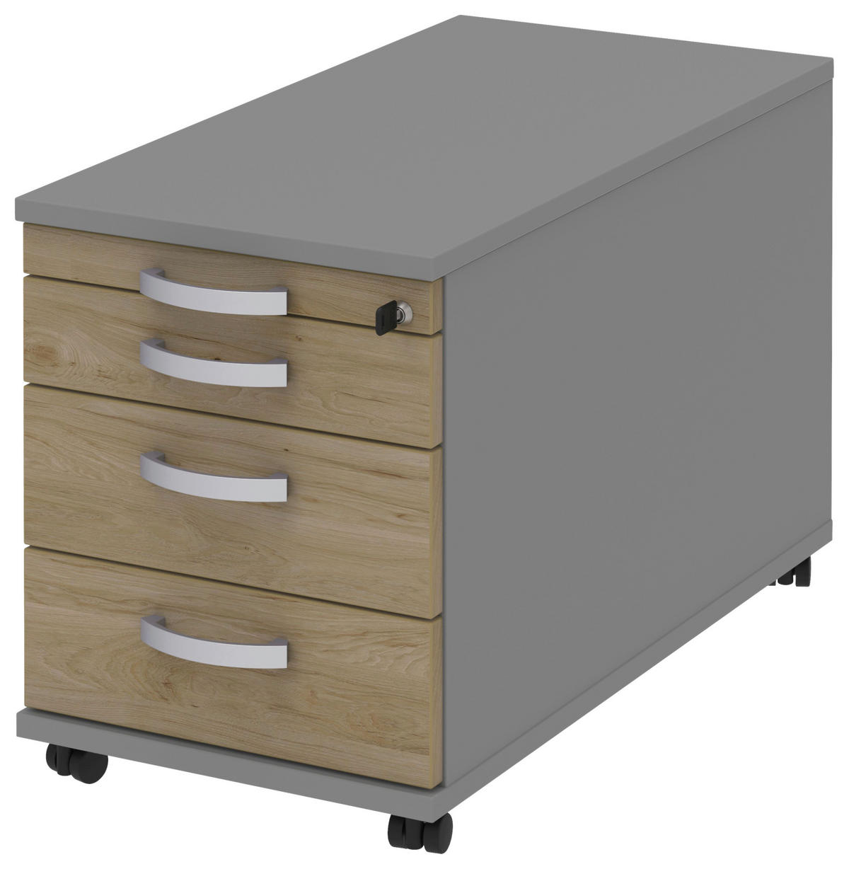 ROLLCONTAINER 42,7/54,4/80 cm  - Eichefarben/Alufarben, Konventionell, Holzwerkstoff/Metall (42,7/54,4/80cm) - Moderano