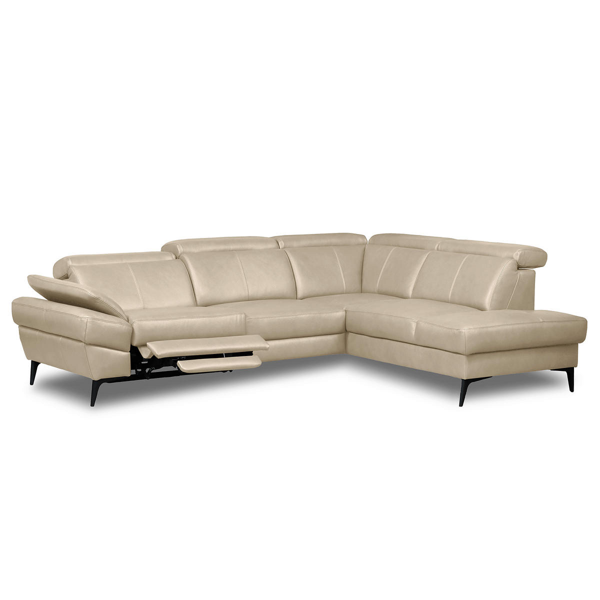 ECKSOFA Lederlook Echtleder Grau  - Schwarz/Grau, Design, Leder/Textil (264/211cm) - Livetastic