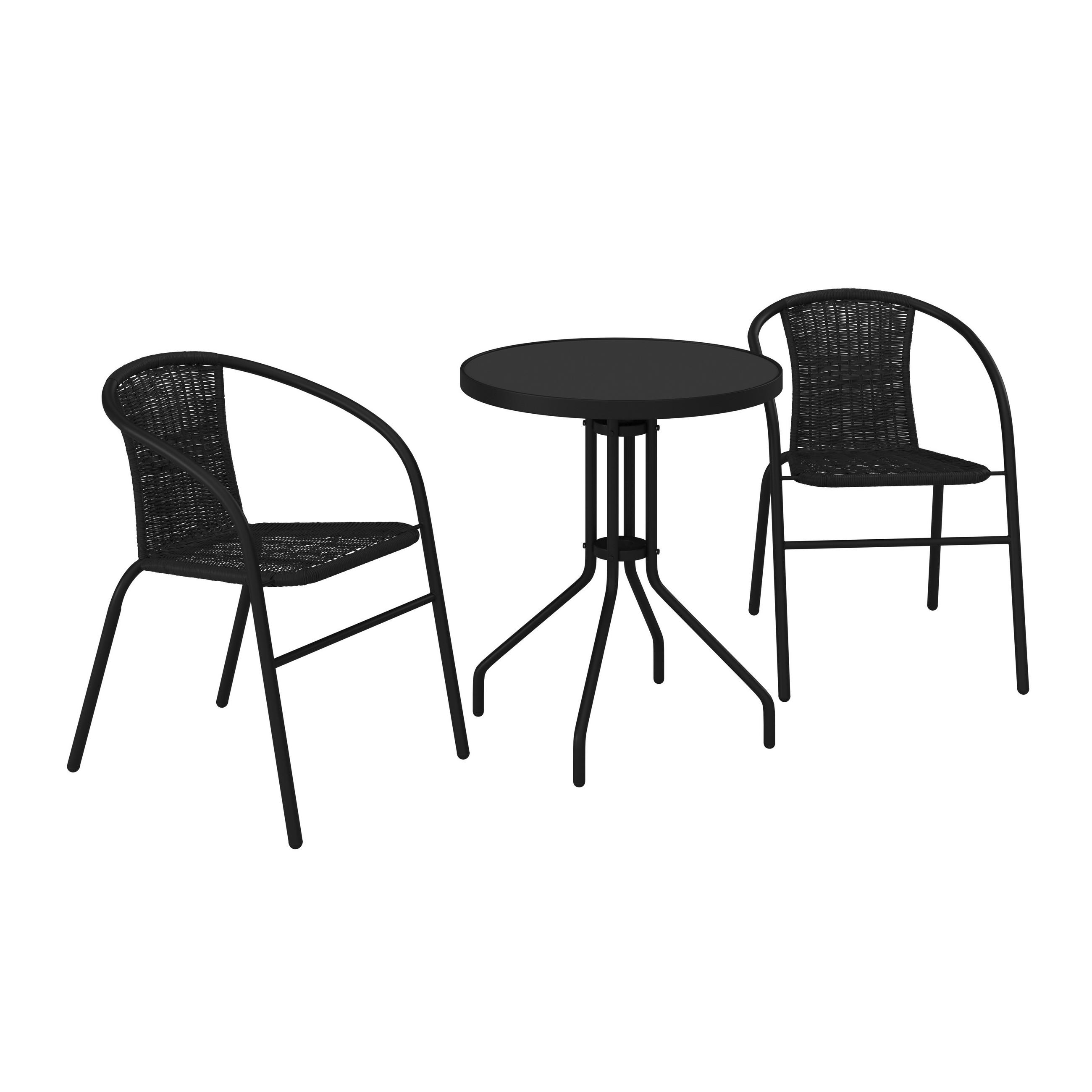 BALKONSET  3-teilig  - Schwarz, Modern, Glas/Kunststoff (60/52/70/72/60/60cm) - Ambia Garden