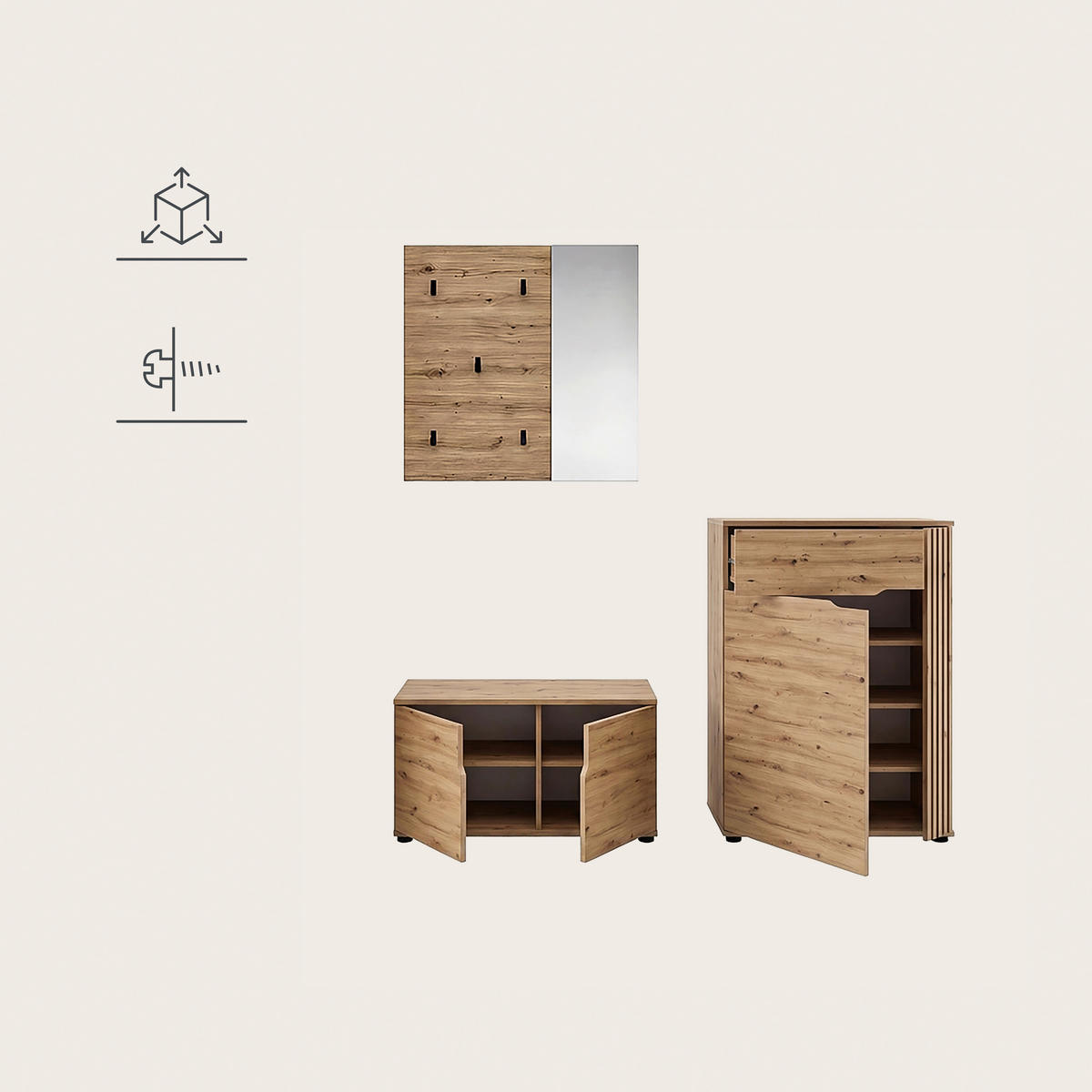 GARDEROBE 3-teilig  in 175/191/37 cm  - Eiche Artisan, Design, Holzwerkstoff (175/191/37cm) - MID.YOU