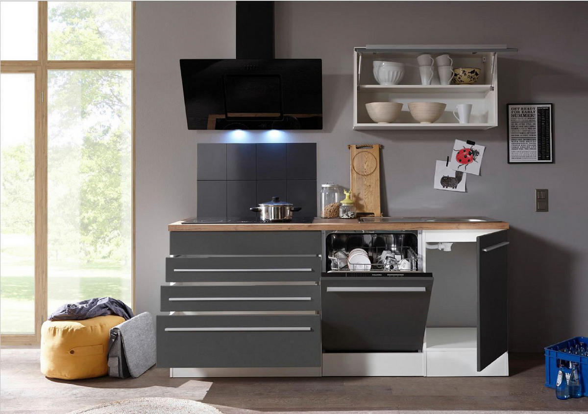 MODULKÖK UTAN VITVAROR 320 cm   i vit, grå högglans  - vit/skogsek, Basics, metall/trämaterial (320cm) - Respekta