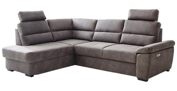 Wohnlandschaft inkl.Funktionen Grau Lederlook - Dunkelbraun/Grau, KONVENTIONELL, Kunststoff/Textil (193/251cm) - Cantus