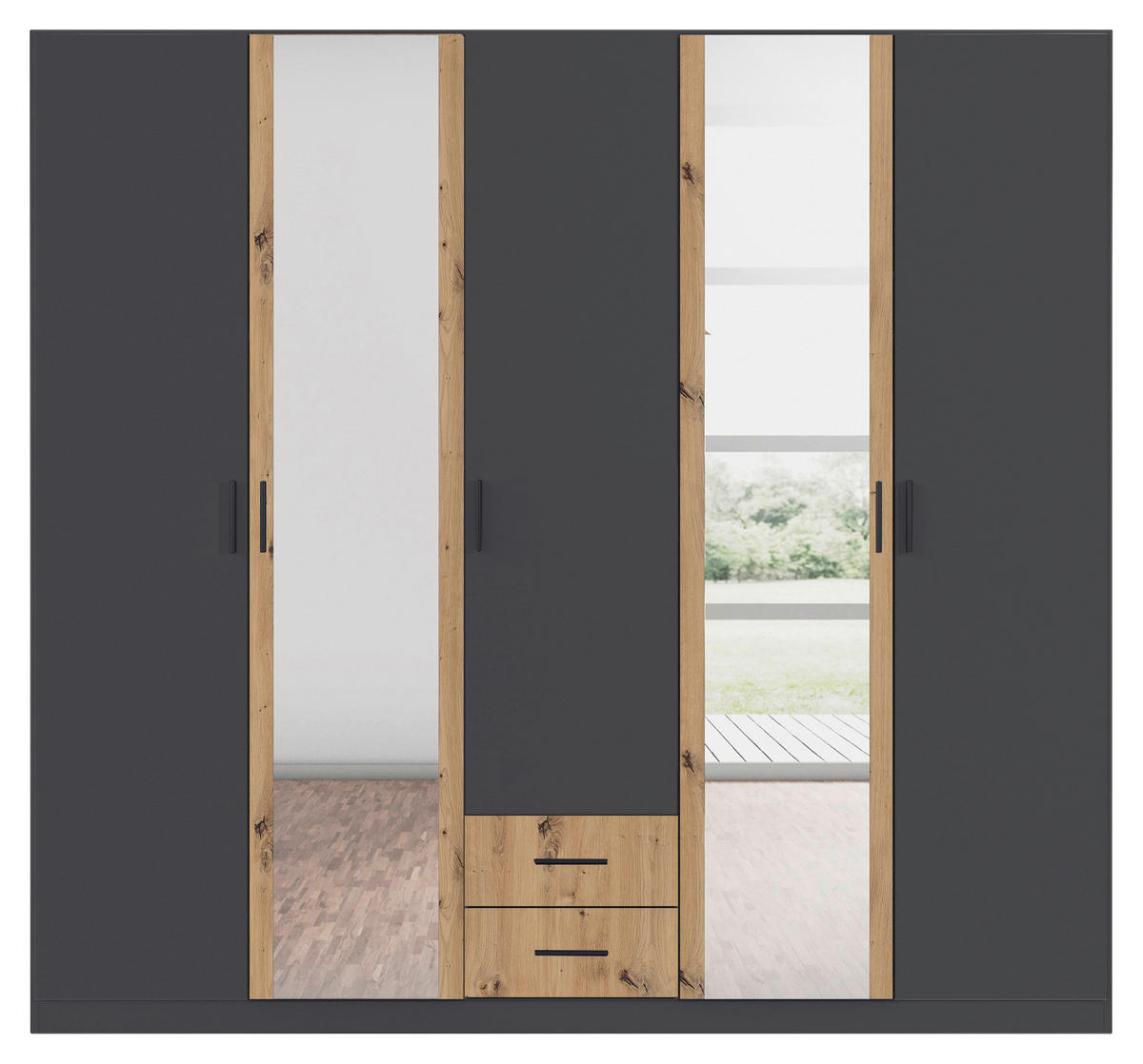 KLEIDERSCHRANK 226/210/54 cm 5-türig Grau, Eiche Artisan  - Eiche Artisan/Grau, KONVENTIONELL, Holzwerkstoff/Kunststoff (226/210/54cm) - Rauch Möbel