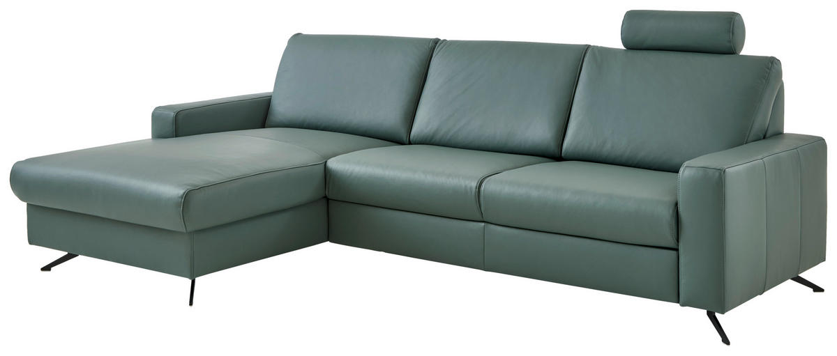 ECKSOFA in Echtleder Opal  - Opal/Schwarz, Design, Leder/Metall (165/267cm) - Beldomo Premium