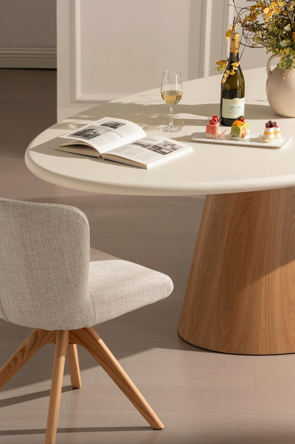 ESSTISCH 220/120/76 cm Echtholz, Nachbildung  Holz, Holzwerkstoff oval Weiß, Eichefarben  - Eichefarben/Weiß, Design, Holz/Holzwerkstoff (220/120/76cm) - VanDerken