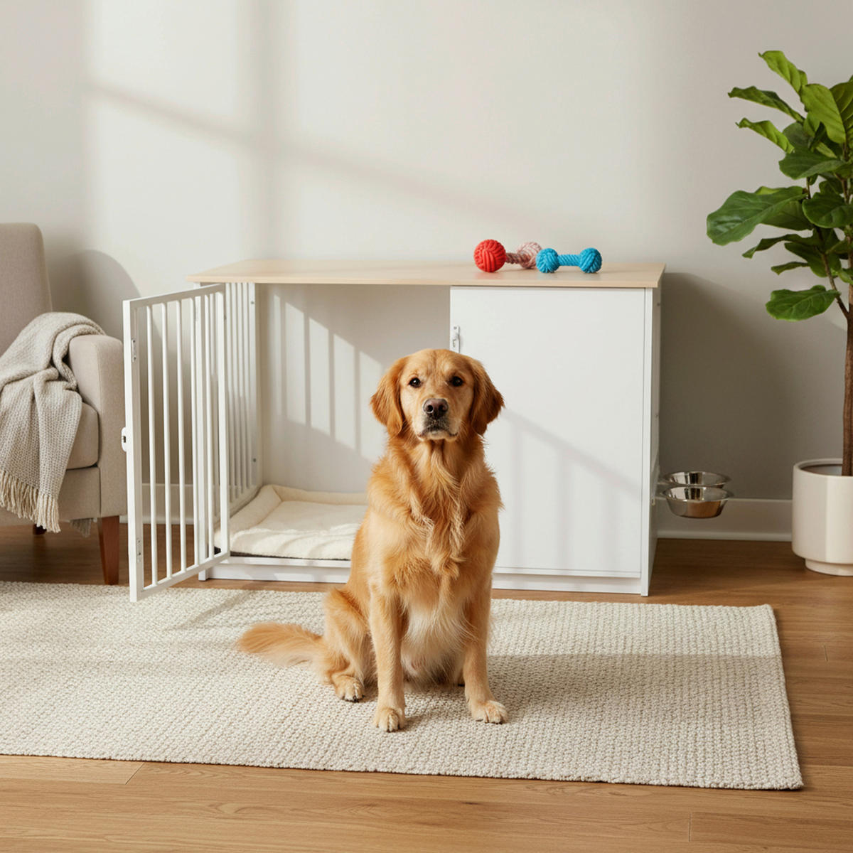 TIERHAUS - Eichefarben/Weiß, MODERN, Holzwerkstoff (60/65,5/102cm) - MID.YOU