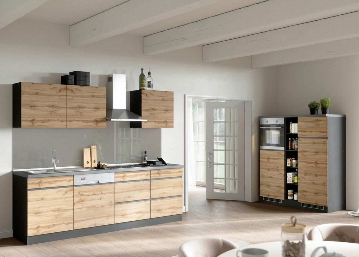 KÜCHENLEERBLOCK 390 cm   in Graphitfarben, Eiche Wotan  - Eiche Wotan/Graphitfarben, Design, Holzwerkstoff (390cm) - Held