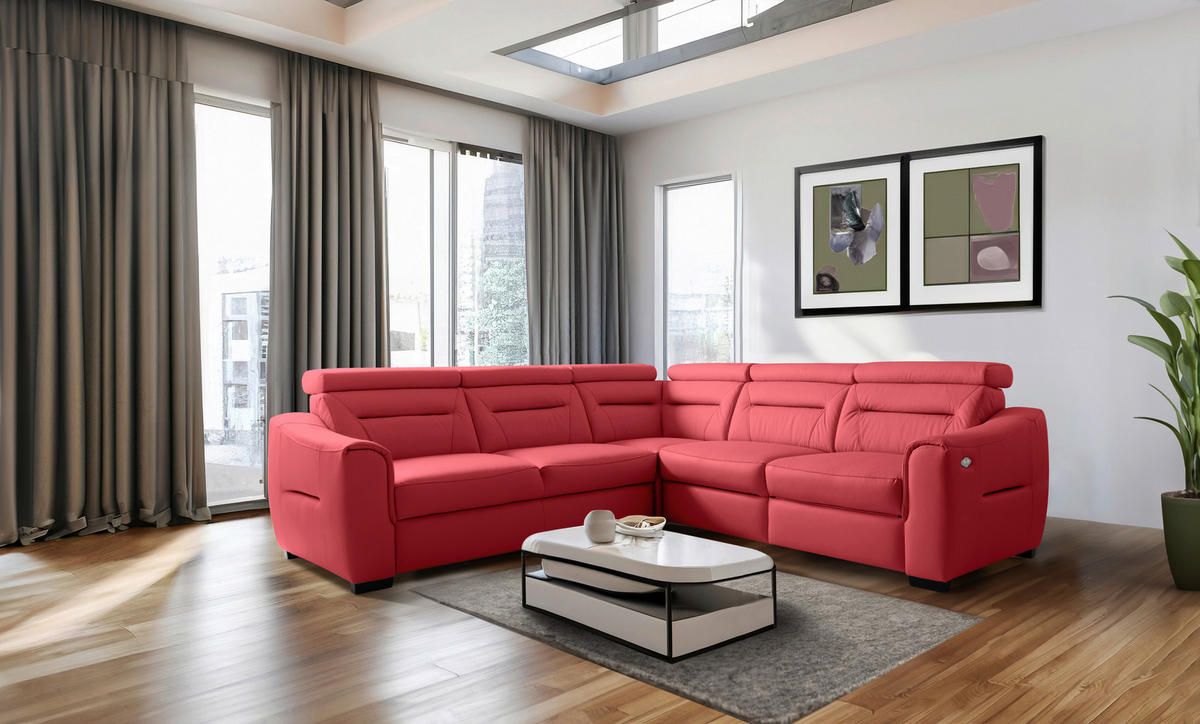 ECKSOFA Lederlook Echtleder Rot  - Wengefarben/Rot, Design, Leder/Holz (260/260cm) - Celina Home