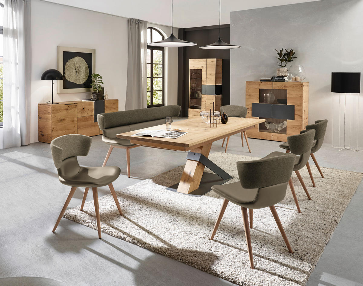 SITZBANK 210/84,5/64,5 cm  in Eichefarben, Graubraun  - Eichefarben/Graubraun, Natur, Leder/Holz (210/84,5/64,5cm) - Voglauer