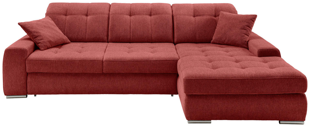 ECKSOFA Chenille Rot  - Chromfarben/Rot, Konventionell, Textil/Metall (283/186cm) - Livetastic