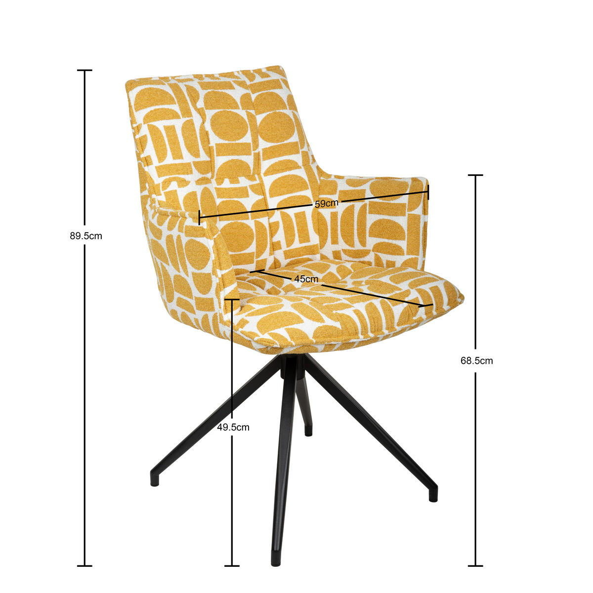 ARMLEHNSTUHL  in Eisen Jacquard  - Gelb/Schwarz, Design, Textil/Metall (59/89,5/63cm) - Novel