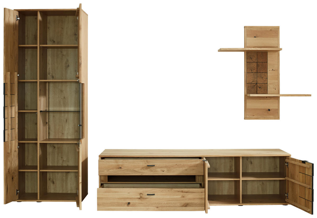 WOHNWAND  in Alteiche 282,1/206,9/50,2 cm  - Alteiche/Anthrazit, Konventionell, Glas/Holz (282,1/206,9/50,2cm) - Linea Natura