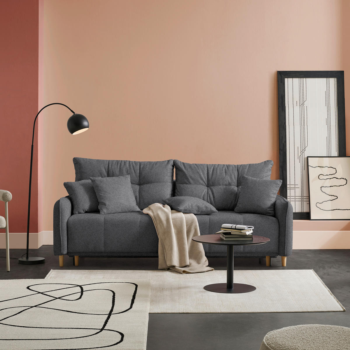 SCHLAFSOFA  in Struktur Grau  - Buchefarben/Grau, Design, Holz/Textil (217/97/101cm) - Carryhome