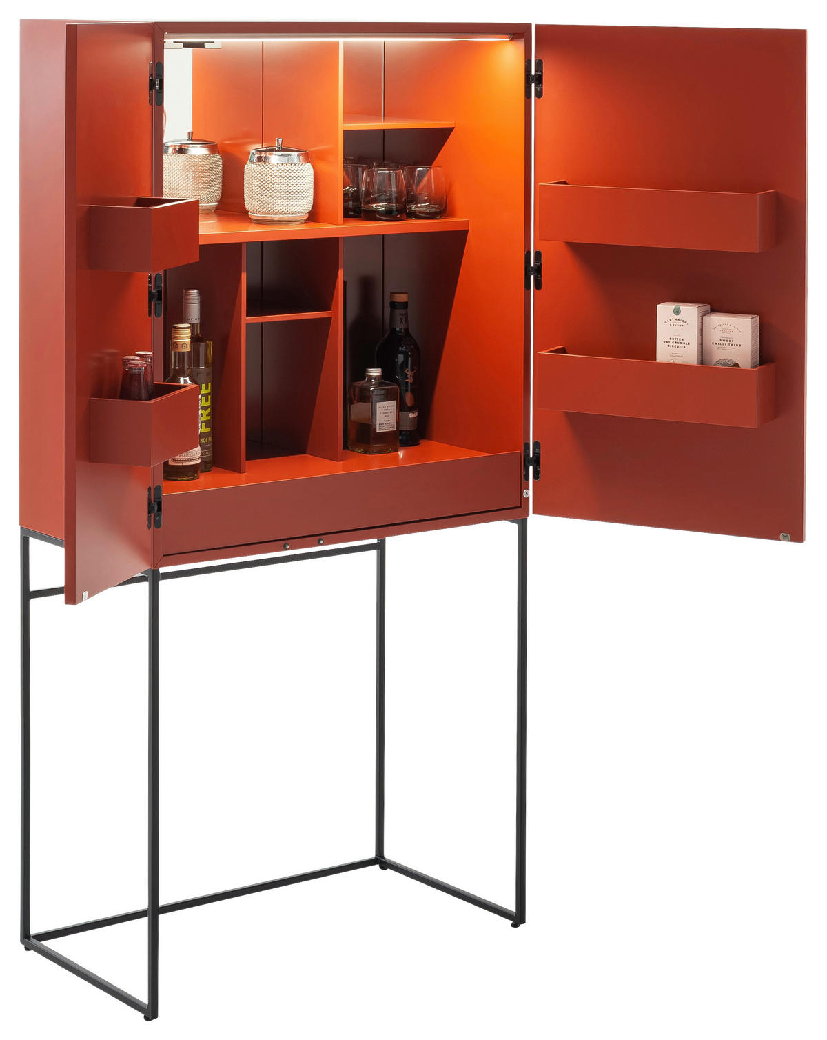 BARSCHRANK Rot  80/165/45 cm  - Rot/Schwarz, Design, Holzwerkstoff/Metall (80/165/45cm) - Schöner Wohnen