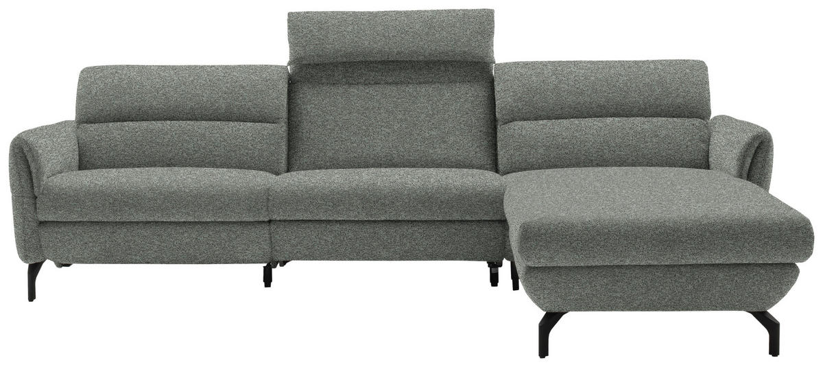 ECKSOFA in Chenille Graublau  299/187 cm  - Graublau/Schwarz, Design, Textil/Metall (299/187cm) - Schöner Wohnen