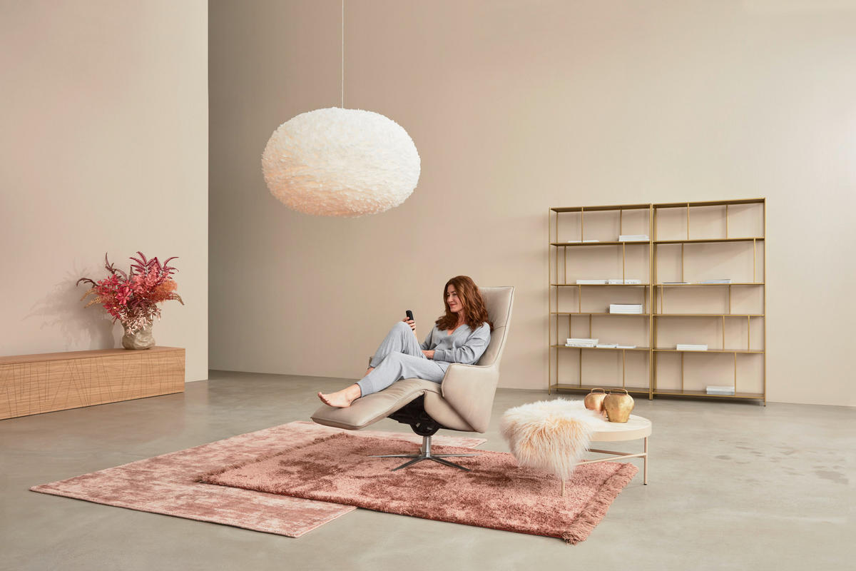 RELAXSESSEL Echtleder Relaxfunktion, Fußteilverstellung    - Edelstahlfarben/Creme, Design, Leder/Metall (70/120/88cm) - Himolla