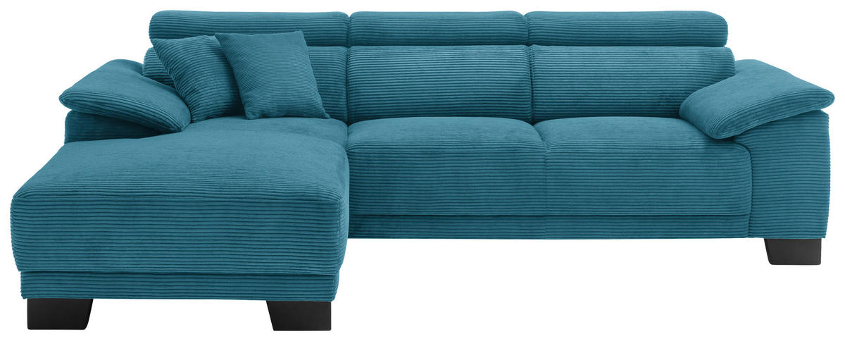 ECKSOFA in Cord Petrol  - Petrol/Schwarz, Design, Holz/Textil (174/270cm) - Pure Home Lifestyle