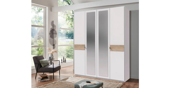 DREHTÜRENSCHRANK in Weiß, Eichefarben, Hickory - Eichefarben/Alufarben, KONVENTIONELL, Glas/Holzwerkstoff (180/208/58cm) - Carryhome