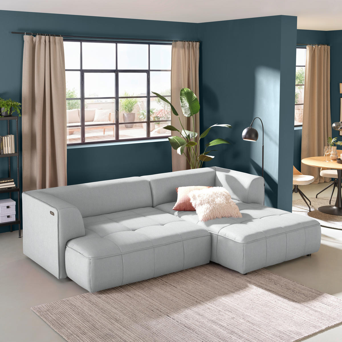 ECKSOFA Feincord Silberfarben  - Silberfarben/Schwarz, Design, Kunststoff/Textil (288/188cm) - Welnova