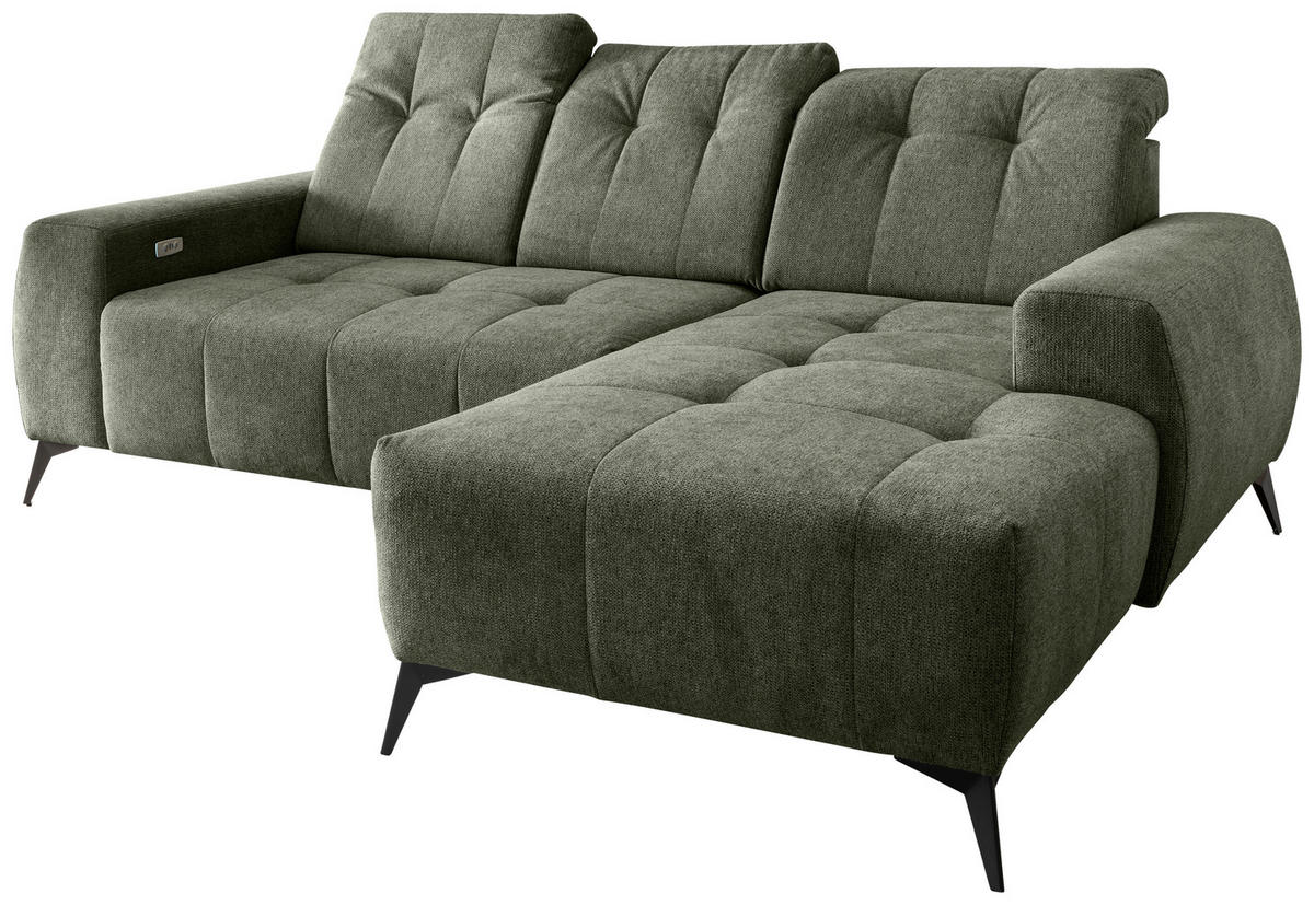 ECKSOFA in Chenille Grün  258/180 cm  - Schwarz/Grün, MODERN, Textil/Metall (258/180cm) - Livetastic