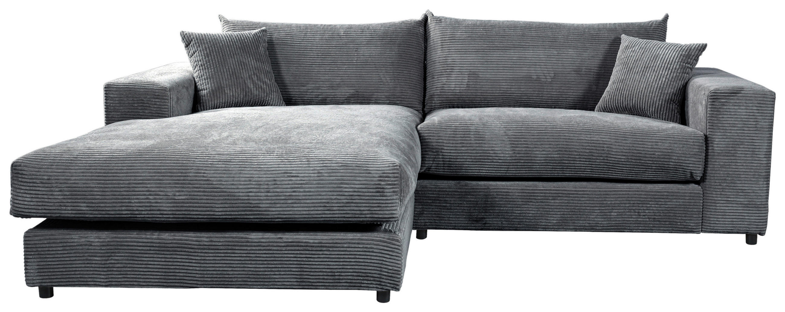 ECKSOFA in Cord, Velours Dunkelgrau  180/265 cm  - Dunkelgrau/Schwarz, Basics, Kunststoff/Textil (180/265cm) - Livetastic