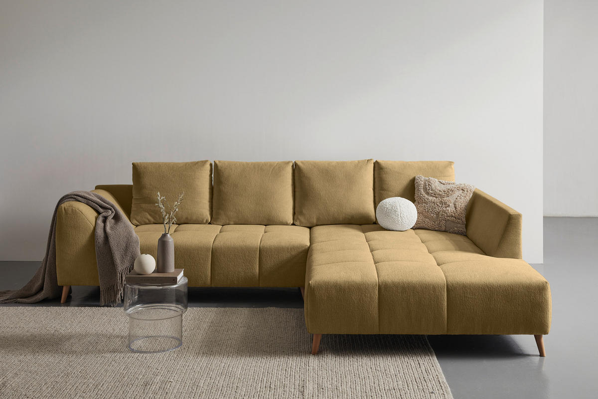 ECKSOFA Honig Flachgewebe  - Buchefarben/Honig, KONVENTIONELL, Holz/Textil (306/202cm) - Carryhome