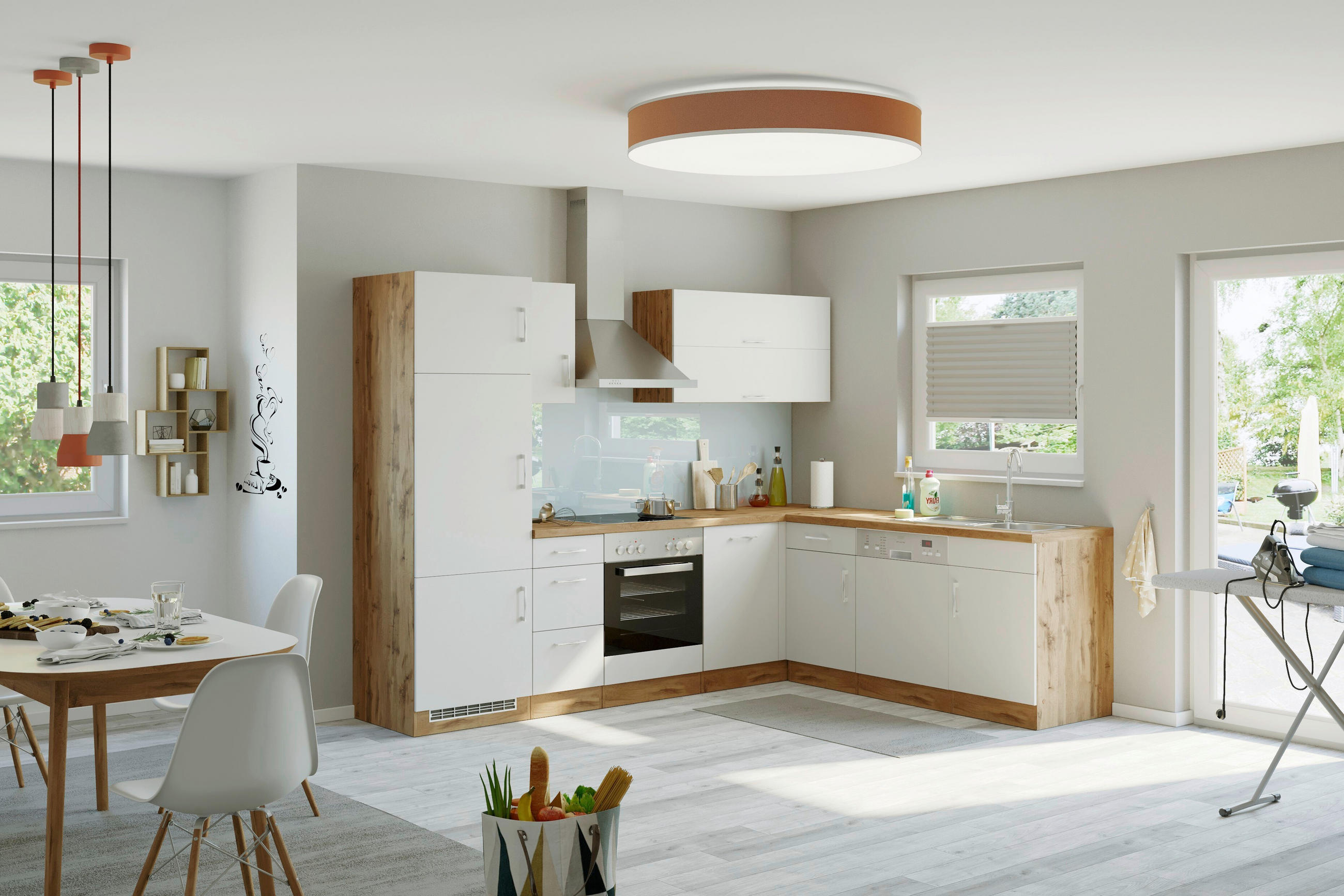 ECKKÜCHE 210/270 cm  in Weiß, Eiche Wotan  - Chromfarben/Eiche Wotan, MODERN, Holzwerkstoff/Metall (210/270cm) - Held